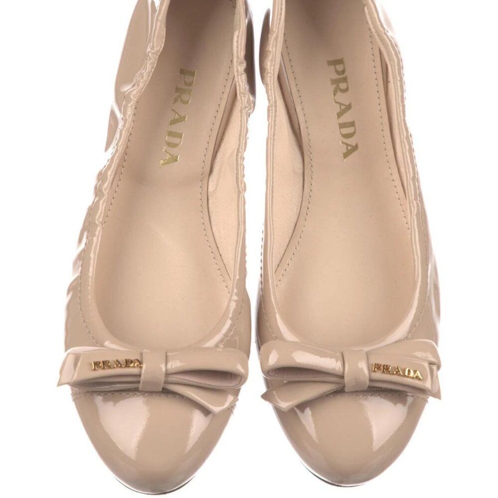 Prada Leather Ballet Tan Cream Flats Shoes Cirpia Size 7,5